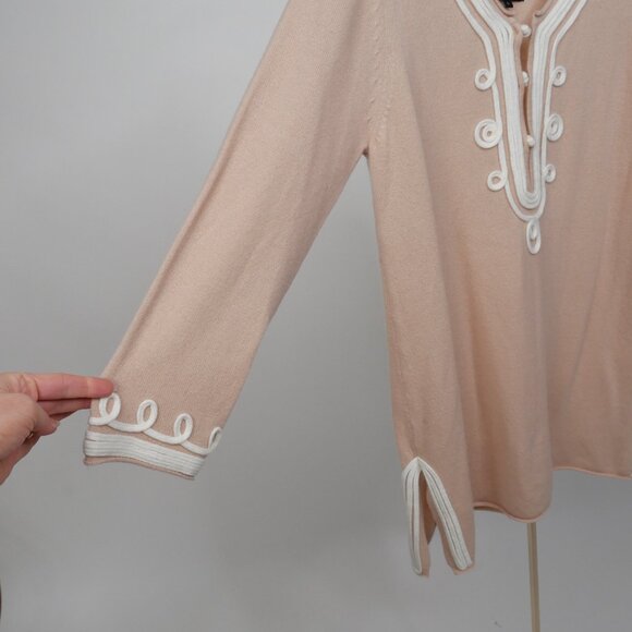 Monelle | Newport cashmere tunic sweater camel & white embroidered Large - Picture 4 of 8